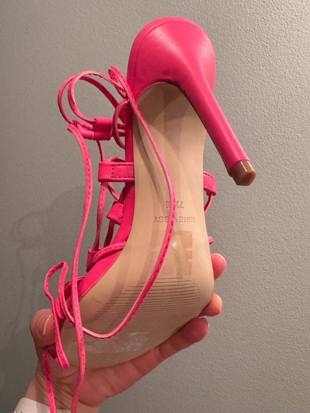 Nine West Hot Pink Lace-Up Stiletto Sandals